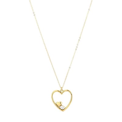 Michelle Bijou - Ketting - Valentijn - fijne schakel - hanger - hartje - strass steentje - stainless steel - nikkel vrij