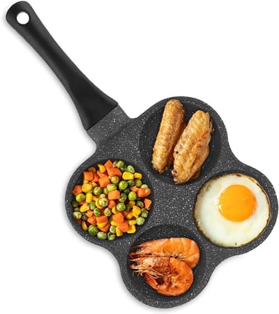 Eierkoekenpan met 4 Gaten - Ontbijt Pan Pannenkoek - Snel Ontbijt Maken - Antiaanbaklaag - 4 Koppen - Zwart