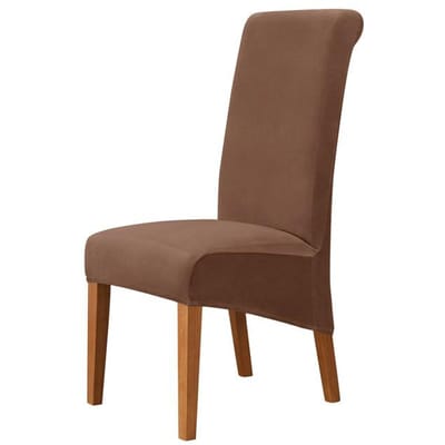 Housse de chaise à dossier haut taille XL en tissu velours renard argenté extensible pour la maison, la salle à manger, le mariage, l'hôtel, le banquet, en élasthanne 1 piece café foncé