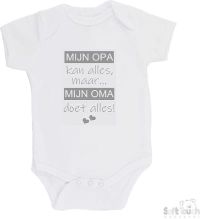 100% katoenen Romper "Mijn opa kan alles, maar mijn oma doet alles" Unisex Katoen Wit/grijs Maat 62/68