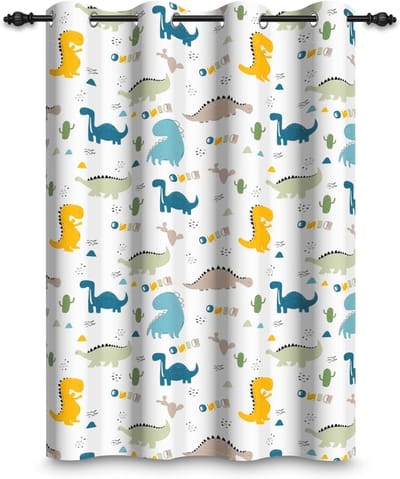 Dailygoods- Verduisteringsgordijn 107x160cm - Dinosaurus Cartoon Print - Thermische Gordijnen - Ooggordijnen - Milieuvriendelijk Materiaal - Geschikt voor Kinderkamer - Raamgordijn