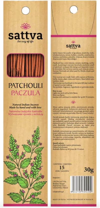 Natuurlijke wierook 'patchouli', Sattva, 15 sticks, 30 gram