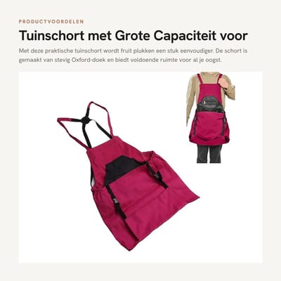 Dailygoods- Tuinschort grote capaciteit - Oogstschort - Fruitplukschort - Oxford-doek - Lichtgewicht - Comfortabele draagervaring - Oogsttas