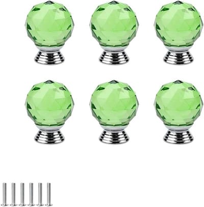 Kleurige Kristallen Ladeknoppen - Set van 6 Ronde Deurklinken van Glas voor Meubels, Keuken en Kasten met Enkele Opening