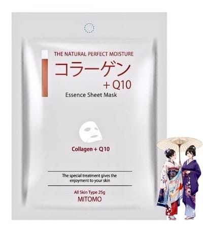 Mitomo Collageen & Q10 Gezichtsmasker - 1x25g - Tissue Masker - Intens Hydratatie en Verzorging - Face Mask Krachtig tegen rimpels