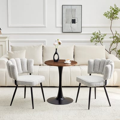 MODENUIT Tafel- en Stoelset 60 cm - Rond MDF Blad - Voor Eetkamer en Woonkamer - Stoffen Stoelen - Notenbruin en Zwart