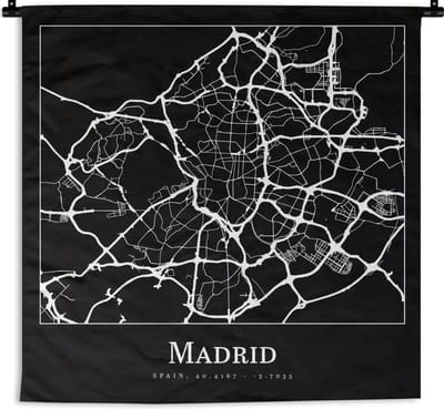 Wandkleed - Wanddoek - Madrid - Plattegrond - Kaart - Stadskaart - 180x180 cm - Wandtapijt