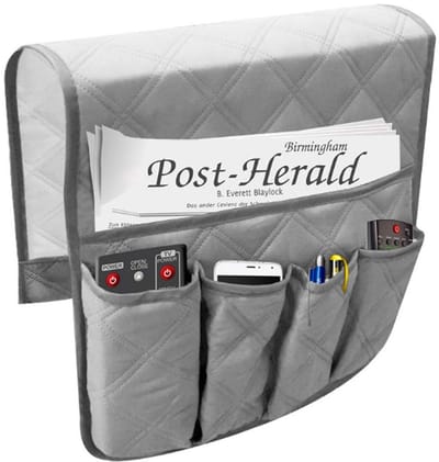 longziming -Sofa Armleuning Organizer – Bank Opbergvak met 5 Vakken & Antislip Bevestiging – Duurzaam Polyester 90×43 cm- Grijs