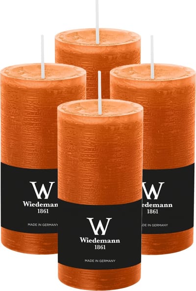 Wiedemann Cilinderkaars/stompkaars - 4x - rustieke kaars - cognac bruin - 6 x 12 cm - 42 branduren