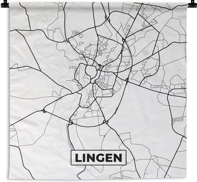 Wandkleed - Wanddoek - Lingen - Stadskaart - Plattegrond - Kaart - 180x180 cm - Wandtapijt