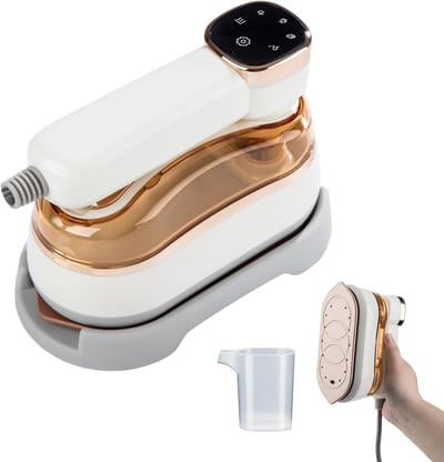 Mini Stoomstrijkijzer - Handheld Kledingstomer - Reis Strijken - Draadloos Ontwerp - 1200 Watt - Geel