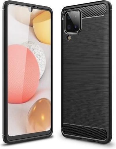 Geborsteld TPU Hoesje Geschikt voor Samsung Galaxy A12 | Beschermhoes | Back Cover | Flexibel TPU | Stijlvol Carbon | Dun | Zwart