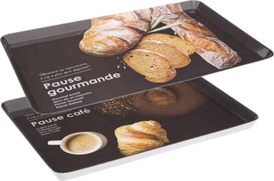 Set 2x dienbladen/serveerbladen rechthoekig Koffie en Brood zwart - verschillende afmetingen - Keukenbenodigdheden
