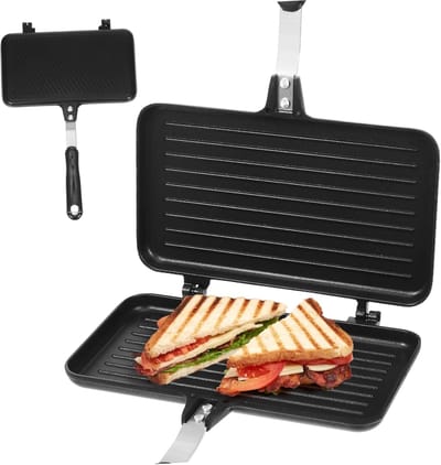 Sandwichpan Dubbelzijdig - Tosti IJzer - Ontbijt Maken - Antiaanbak Coating - 35 x 23 cm - Zwart