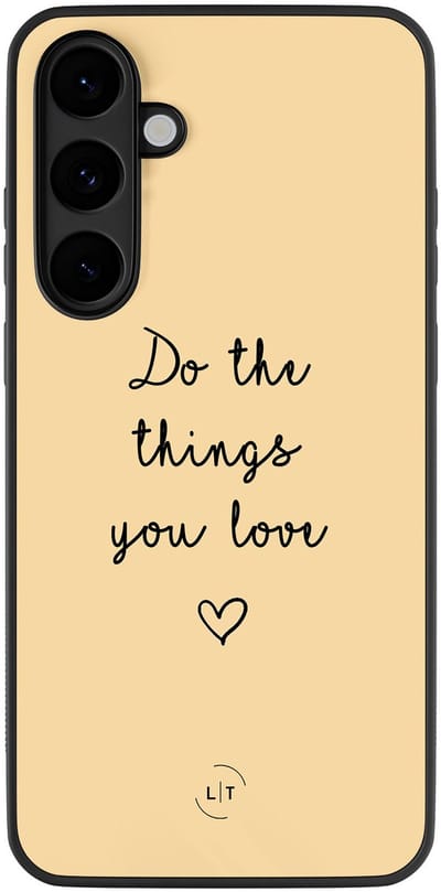 Leuke Telefoonhoesjes - Hoesje geschikt voor Samsung Galaxy S25 FE - Do the things with love - Backcover zwart - Tekst - Geel