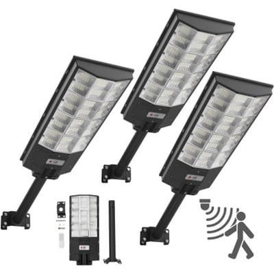 VEVOR Solar Straatverlichting 450.000LM, 8000W Straatlantaarn, Solarverlichting met Schemersensor, LED-schijnwerper met Bewegingsmelder, IP67 Waterdichte Buitenverlichting, voor Oprit & Tuin, 3-pack