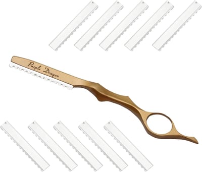 Haar Styling Razor - Styling Razor Thinning Shaper - Barbier Styling Knife - Haar Textuur Scheermes Kam met 10 Bladen voor Salon en Thuisgebruik - Goud