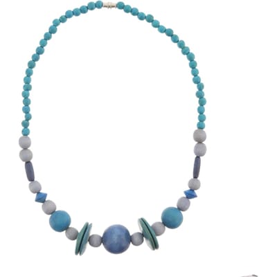 Behave – Ketting – Hout – Blauw;Turquoise;Grijs – 48 cm – Nikkelvrij – Handgemaakt
