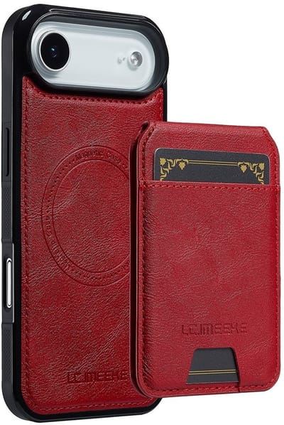 LC.IMEEKE Hoesje - Geschikt voor iPhone Air Hoesje - LC.IMEEKE L3 - Leather Back Cover met Pasjeshouder - MagSafe Compatible - Rood
