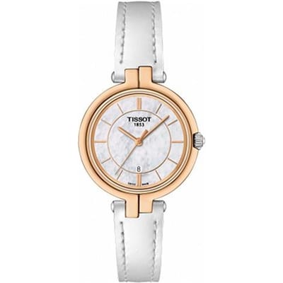 Tissot Flamingo Serie Quartz Uurwerk Minimalistisch Retro Horloge Dameshorloges Parelmoer Staal Leer T094.210.26.111.01 Regular Watch Box,White Strap white