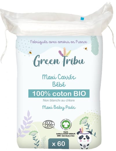Green Tribu Maxi Carrés Bébé Coton Bio 60 wattenschijfjes
