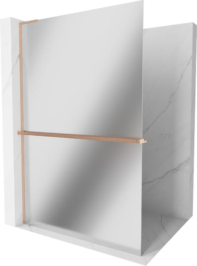 Mexen Kioto+ L douchewand met plank Walk-in 70 x 200 , spiegel, geborsteld koper - 800-070-123-65-50