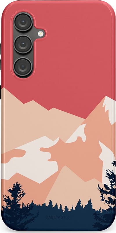 Casetastic hoesje geschikt voor Samsung Galaxy S23 FE - Dubbellaagse bescherming - Bergen bij stille toppen - Fashion Case - Koraal Donkergrijs Zand Perzik