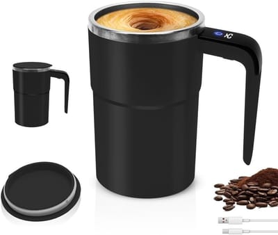 Automatische Koffiemok met Zelfroerfunctie - 0.36 L, Ideaal voor Koffie en Eiwitpoeder, Handige Handgreep en Temperatuurweergave