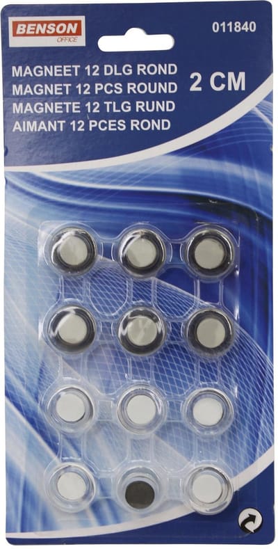 Benson Transparante en zwarte magneten - Ø 20 mm - 12 stuks - voor whiteboards