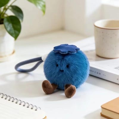 Pluizige Blauwe Bes Pluche Sleutelhanger Zacht Knuffeldier Speelgoed Tas Hanger Telefoon Bedeltjes Betekenen 'Slecht Geluk Blokkeren', Huis Decoratie Ornament Cadeau
