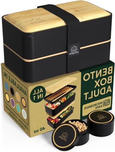 Bento lunchbox - 2 sauspotten en bestek - magnetronbestendig - lunchbox voor volwassenen - maaltijdbox in compartimenten