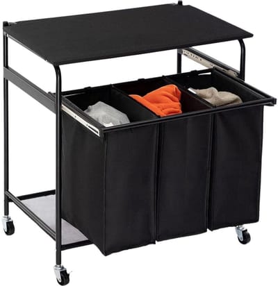 VELTRR® Wasmand 3 Vakken - Wassorteerder - Wasmand met Deksel - Zwart