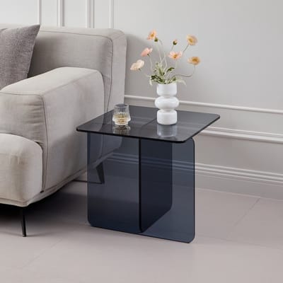 YYchan gebogen glazen bijzettafel van gehard glas - grijs - 45 x 45 x 51 cm