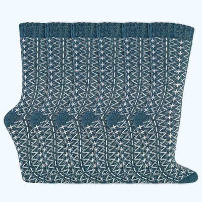 Wollen Sokken | Dames sokken | Folklore | Kleur: Blauw | Maat: 35-38 / 39-42 | 6 paar