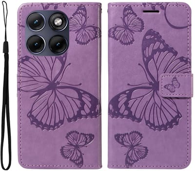 Coverup Hoesje - Geschikt voor Motorola Edge 70 Fusion Hoesje - Coverup Vlinders Book Case - Lila