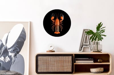 WallCircle - Wandcirkel - Muurcirkel - Kreeft - Oranje - Zwart - Modern - Aluminium - Dibond - 30x30 cm - Binnen en Buiten