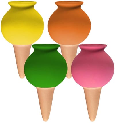 longziming - Terracotta Bewateringskegels Voor Planten - Zelfbewaterende Waterdruppelaars - Automatische Wortelbewatering - Diepe Capillaire Bevochtiging - Ijzerrijke Voedingsafgifte - Poreus Ongeglazuurd Aardewerk - 4 Stuks