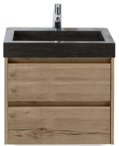 Dante Badmeubelset 60 cm - Natuur Eiken - Wastafel Hardsteen Wit Lucca