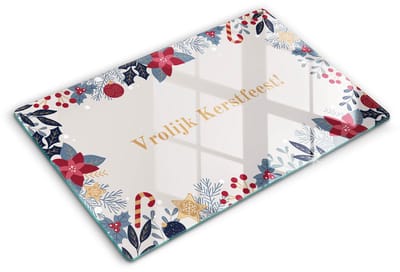 Wallfluent Glazen Snijplanken - Kerstmis: Vrolijk Kerstfeest! Snijplanken Glas - 80 cm x 52 cm - Veelkleurig Snijplanken van Glas - Snijplank van Glas - Snijplank van Glas met Print - Antislip Keuken Snijplank Glas