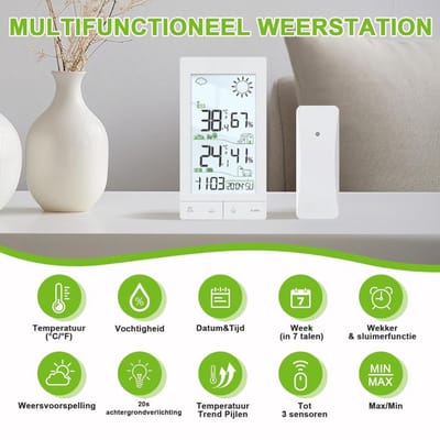 DailySupplies® Weerstation Binnen en Buiten - Hygrometer Draadloos - Luchtvochtigheidsmeter