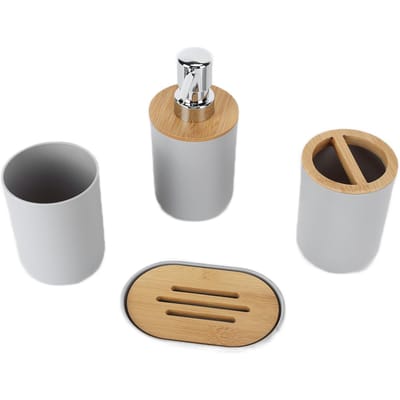 Ensemble d'accessoires de salle de bain en bambou, 4 pièces, étanche, Durable, cadeau, tasse de brosse à dents, pour maison, hôtel gris
