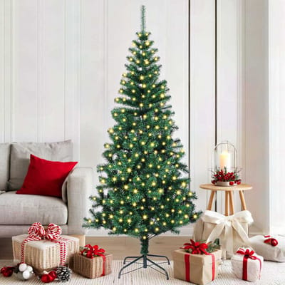 vidaXL - Kunststof - Voorverlichte - Kerstboom - Groen - 180 - cm - PVC - en - Metalen