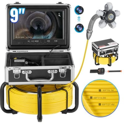 VEVOR 50m rioolcamera met 512Hz locator, zelfnivellerende inspectiecamera voor leidingen, 9-inch 1080P HD-scherm, 36x zoom, 12 LED's, buiscamera met 32GB SD-kaart