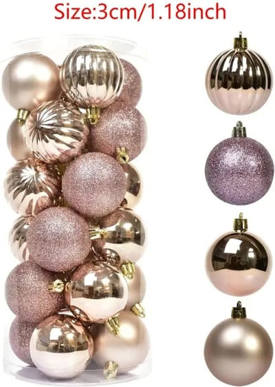 Livano Kerstballen - Kerstversiering - Plastic - Champagne - 3 cm - 24 stuks