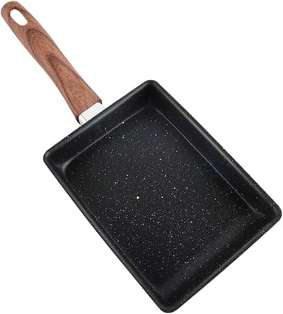 Rechthoekige Koekenpan - Japanse Omeletpan - Ontbijt Maken - Gelijkmatige Warmteverdeling - 14 x 6 inch - Houtnerf Handvat