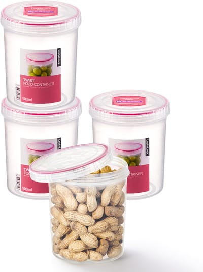 Lock&Lock Voorraadbussen - Voorraadpotten - Voorraaddozen - Bewaardozen voedsel - Vershoudbakjes set met deksel - Bewaarbakjes - Rond - Luchtdicht - BPA vrij - PFAS vrij - 900 ml - Set van 4 stuks - LocknLock