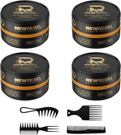 New Rebel Haarwax One Million – Sterke Hold – Matte/Styling Wax – 4 Potjes (600 ml totaal) + 4 Stylingkammen – Professionele Haarstyling