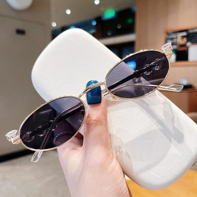 Metalen Ovale Shades Dames Strass Diamanten Zonnebril Bling Brilmonturen Uv4 Modebrillen
