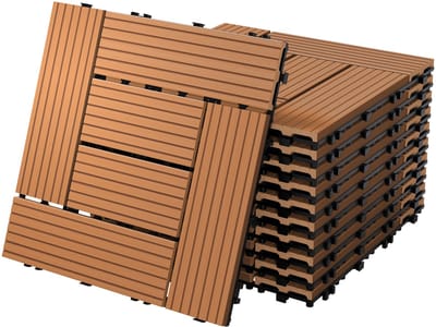 WPC-terrastegels 30x30 cm, set van 11 stuks voor 1 m², antraciet, houtlook, mozaïekpatroon, met drainage en kliksysteem