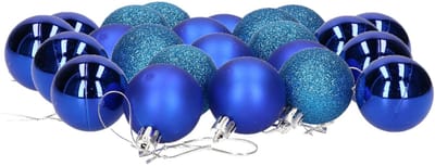 Gerimport Kerstballen - 24x stuks - blauw - D4 cm - kunststof - mat/glans/glitter - kerstversiering